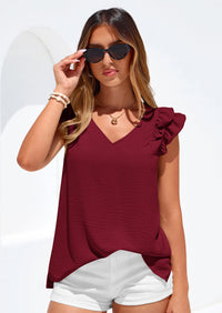 PRETTYGARDEN Womens Blouses Dressy Casual Summer V Neck Ruffle Cap Sleeve Business Work Tops Spring Teacher Shirts PRETTYGARDEN