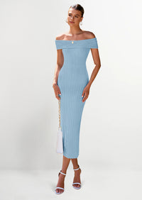 PRETTYGARDEN Summer Dresses for Women Formal Off The Shoulder Midi Bodycon Ribbed Knit Spring Wedding Guest Dress