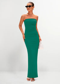 PRETTYGARDEN Women's Semi Formal Cocktail Dresses Strapless Tube Bodycon Ruched Evening Wedding Guest Maxi Dress