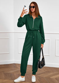 PRETTYGARDEN Long Sleeve Jumpsuits for Women Casual  Fall Fashion Zip Up Pant Rompers One Piece Sweatsuits Travel Outfits