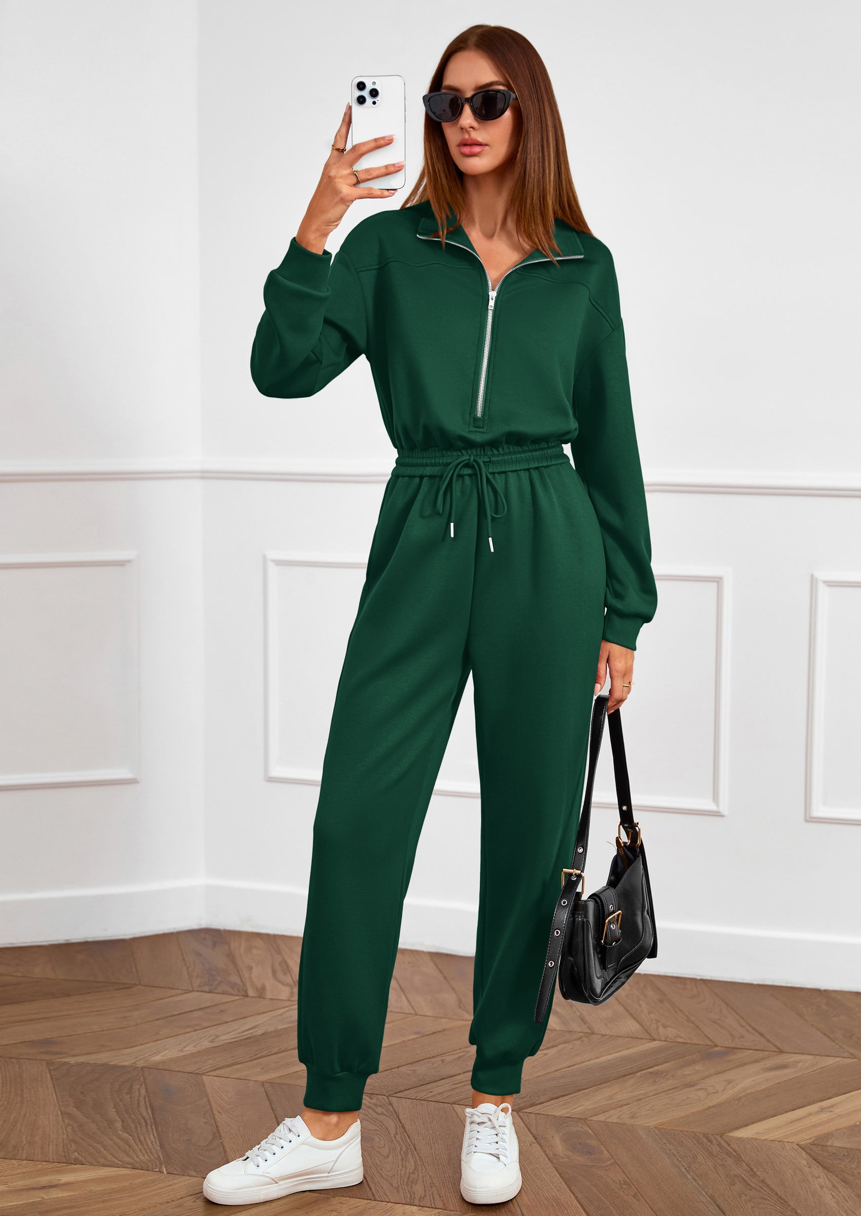 PRETTYGARDEN Long Sleeve Jumpsuits for Women Casual  Fall Fashion Zip Up Pant Rompers One Piece Sweatsuits Travel Outfits
