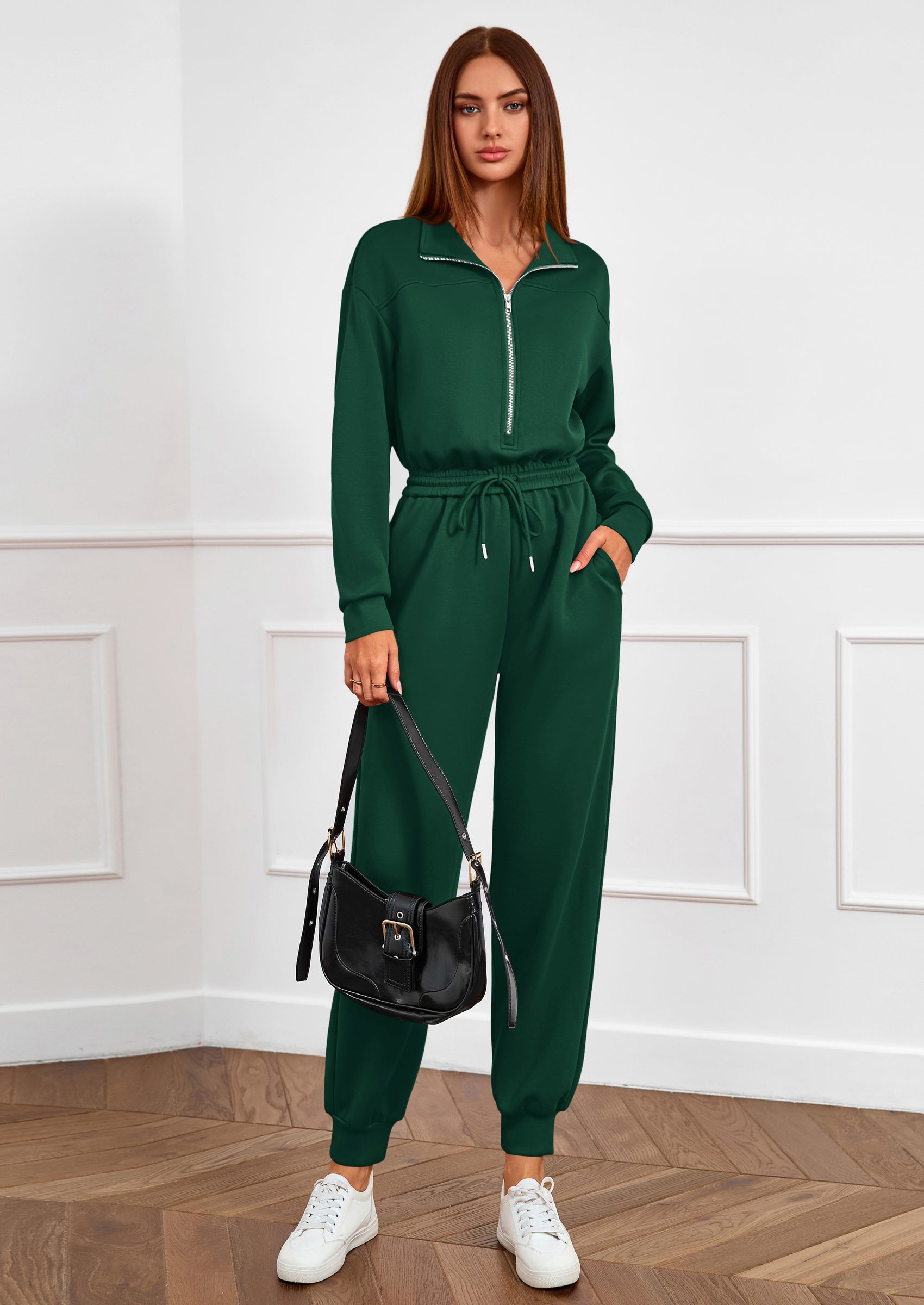 PRETTYGARDEN Long Sleeve Jumpsuits for Women Casual  Fall Fashion Zip Up Pant Rompers One Piece Sweatsuits Travel Outfits