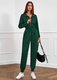 PRETTYGARDEN Long Sleeve Jumpsuits for Women Casual  Fall Fashion Zip Up Pant Rompers One Piece Sweatsuits Travel Outfits