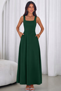 PRETTYGARDEN Womens Summer Dresses Sleeveless Elegant Square Neck Aline Swing Maxi Beach Wedding Guest Dress Pockets PRETTYGARDEN