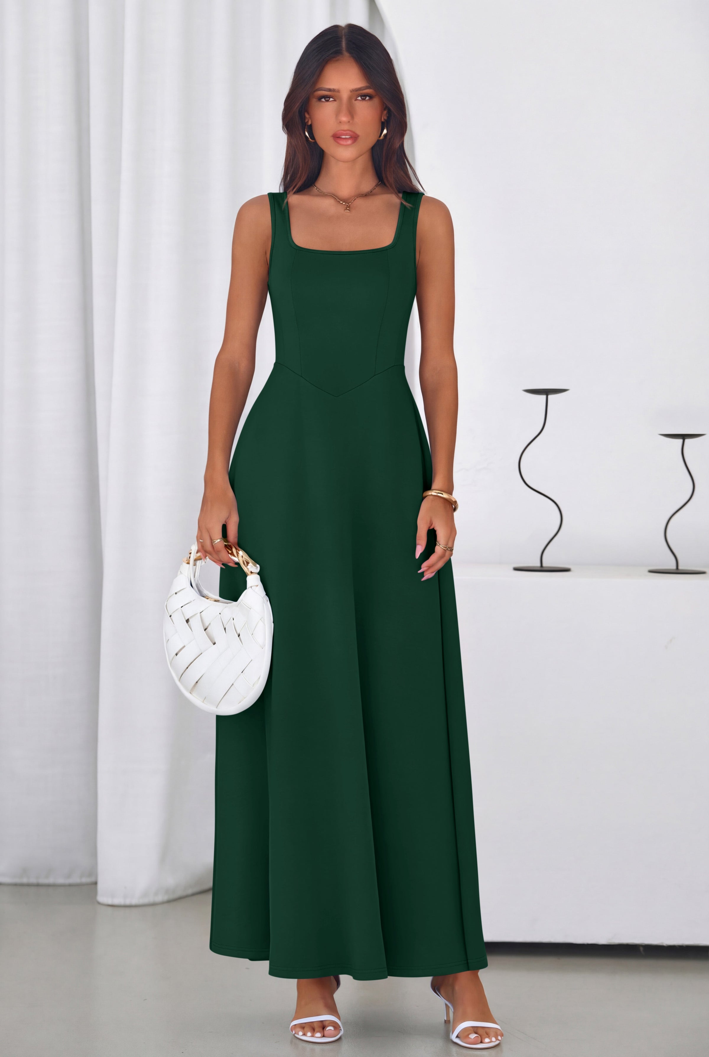 PRETTYGARDEN Womens Summer Dresses Sleeveless Elegant Square Neck Aline Swing Maxi Beach Wedding Guest Dress Pockets PRETTYGARDEN