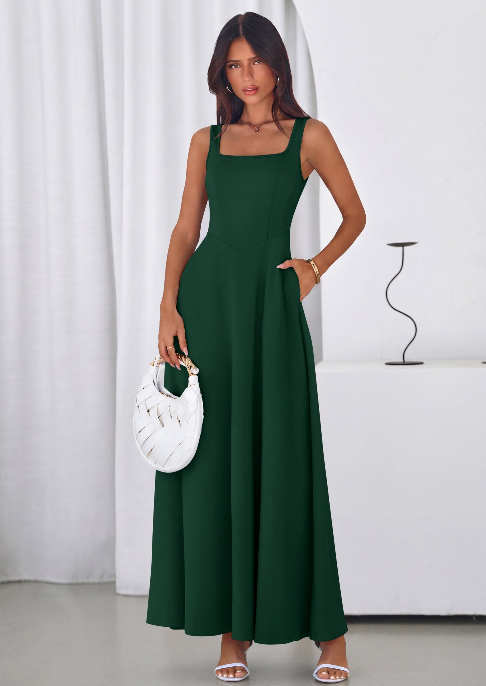PRETTYGARDEN Womens Summer Dresses Sleeveless Elegant Square Neck Alin PRETTYGARDEN Womens Summer Dresses Sleeveless Elegant Square Neck Alin