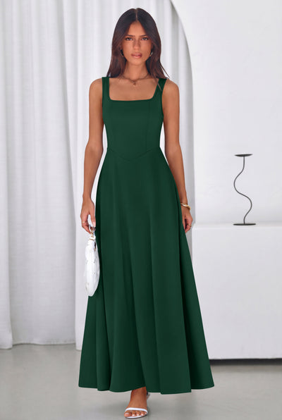 PRETTYGARDEN Womens Summer Dresses Sleeveless Elegant Square Neck Aline Swing Maxi Beach Wedding Guest Dress Pockets PRETTYGARDEN