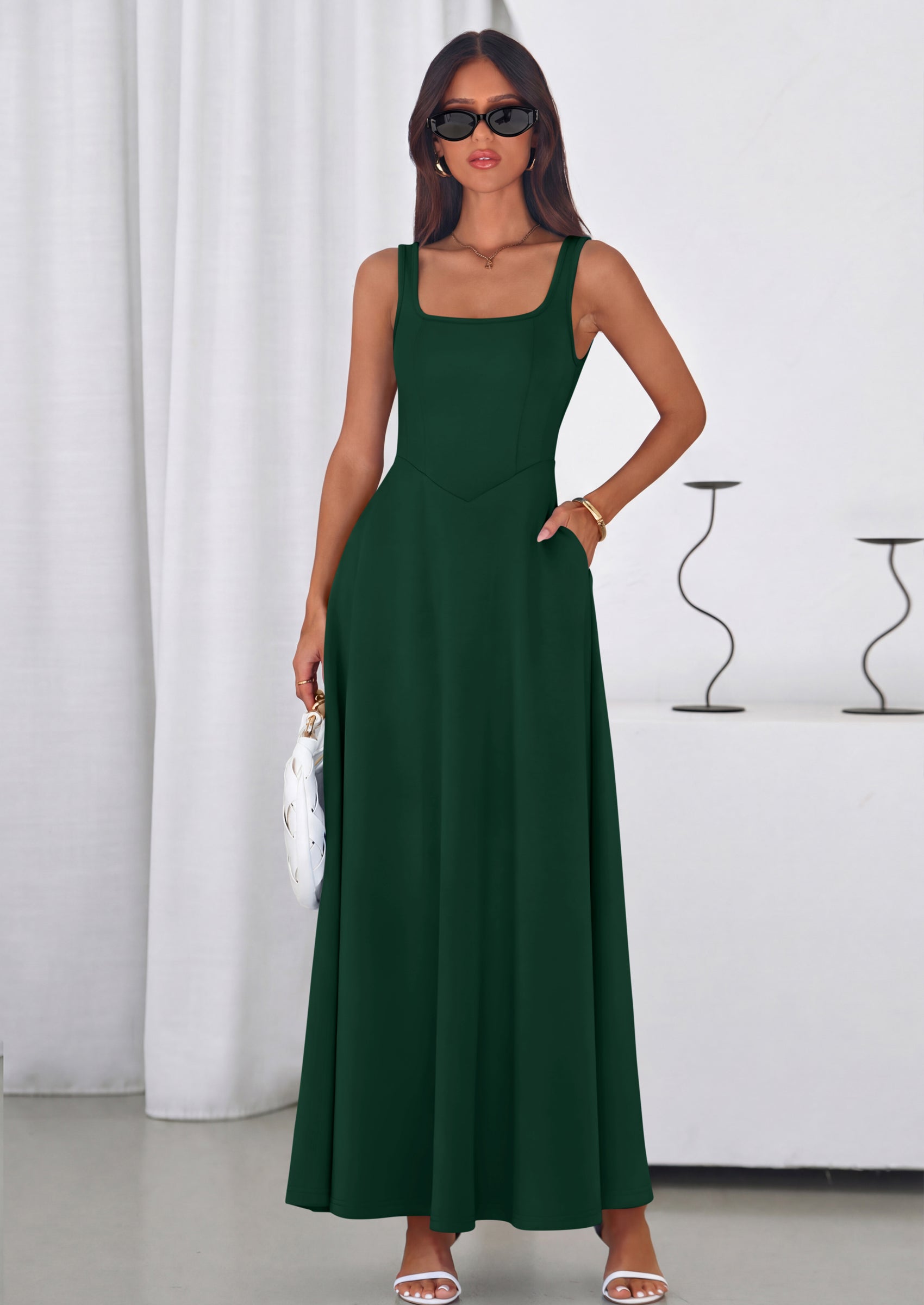PRETTYGARDEN Womens Summer Dresses Sleeveless Elegant Square Neck Alin PRETTYGARDEN Womens Summer Dresses Sleeveless Elegant Square Neck Alin