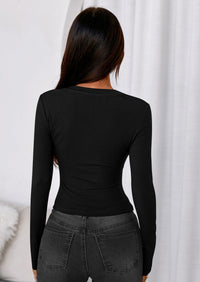 PRETTYGARDEN Womens Long Sleeve T Shirts Fall Trendy Deep V Neck Slim Fit Basic Crop Tops Casual Going Out Top PRETTYGARDEN