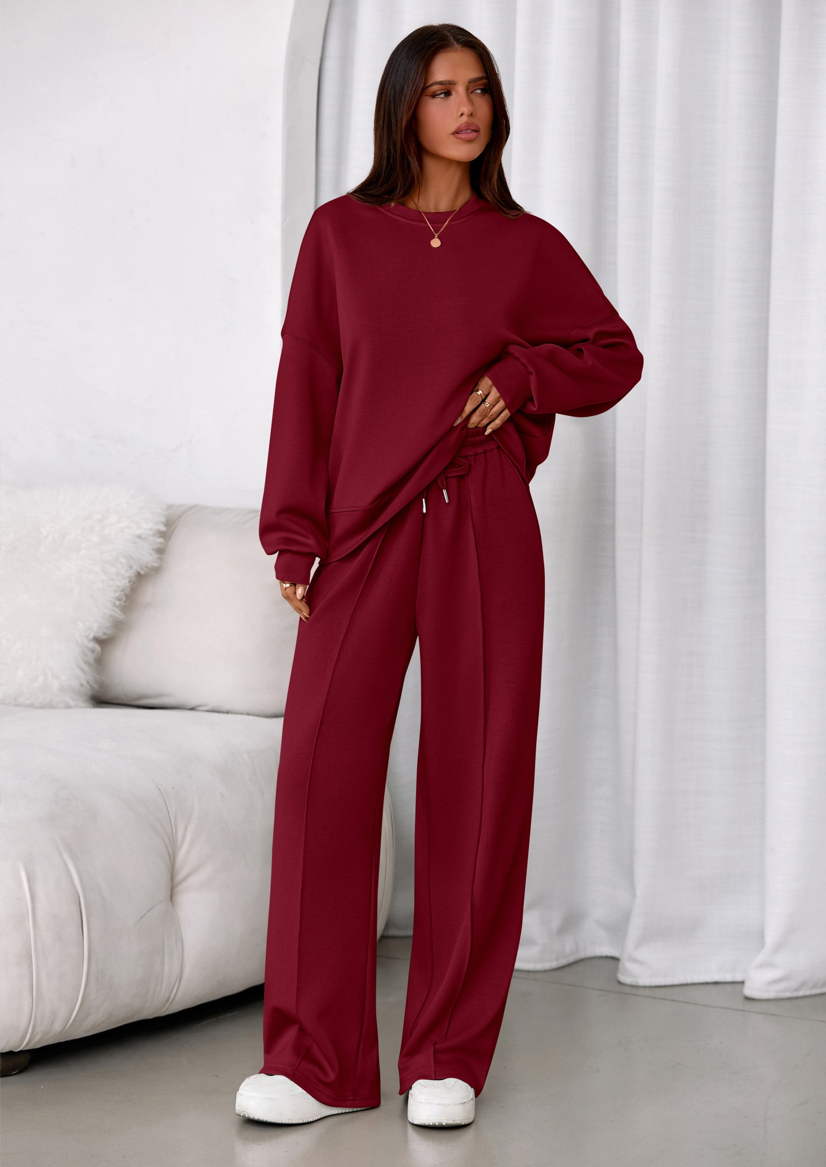 PRETTYGARDEN 2 Piece Sets For Women Fall Trendy Long Sleeve Sweatshirt Wide Leg Pants Loungewear Set Matching Sweatsuit