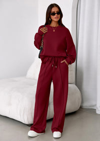 PRETTYGARDEN 2 Piece Sets For Women Fall Trendy Long Sleeve Sweatshirt Wide Leg Pants Loungewear Set Matching Sweatsuit