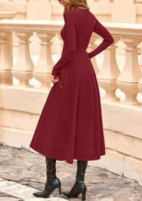 PRETTYGARDEN Women's Fall Long Sleeve Midi Dress Casual Elegant Ruffle Flowy A Line Swing Cocktail Party Dresses