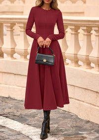 PRETTYGARDEN Women's Fall Long Sleeve Midi Dress Casual Elegant Ruffle Flowy A Line Swing Cocktail Party Dresses