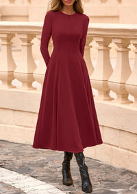 PRETTYGARDEN Women's Fall Long Sleeve Midi Dress Casual Elegant Ruffle Flowy A Line Swing Cocktail Party Dresses