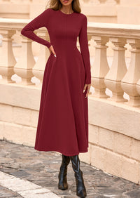 PRETTYGARDEN Women's Fall Long Sleeve Midi Dress Casual Elegant Ruffle Flowy A Line Swing Cocktail Party Dresses