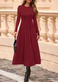 PRETTYGARDEN Women's Fall Long Sleeve Midi Dress Casual Elegant Ruffle Flowy A Line Swing Cocktail Party Dresses