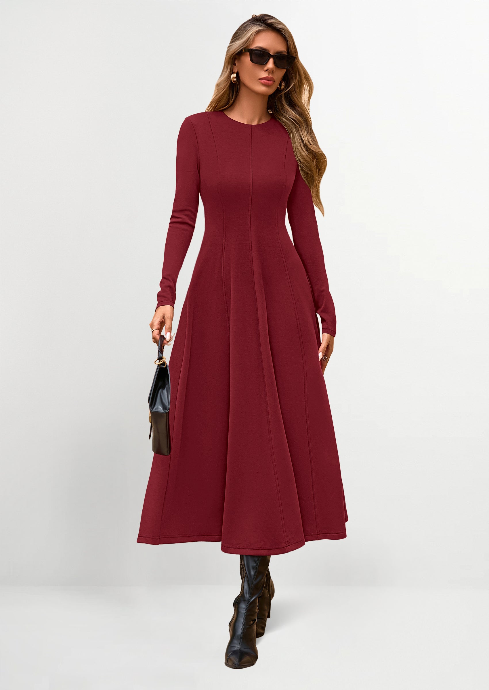 PRETTYGARDEN Women's Fall Long Sleeve Midi Dress Casual Elegant Ruffle PRETTYGARDEN Women's Fall Long Sleeve Midi Dress Casual Elegant Ruffle