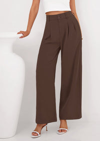 PRETTYGARDEN Womens Spring Wide Leg Palazzo Pants Trendy Loose Button High Waist Pleated Work Business Casual Trousers PRETTYGARDEN