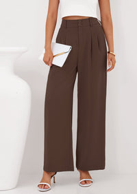 PRETTYGARDEN Womens Spring Wide Leg Palazzo Pants Trendy Loose Button High Waist Pleated Work Business Casual Trousers PRETTYGARDEN