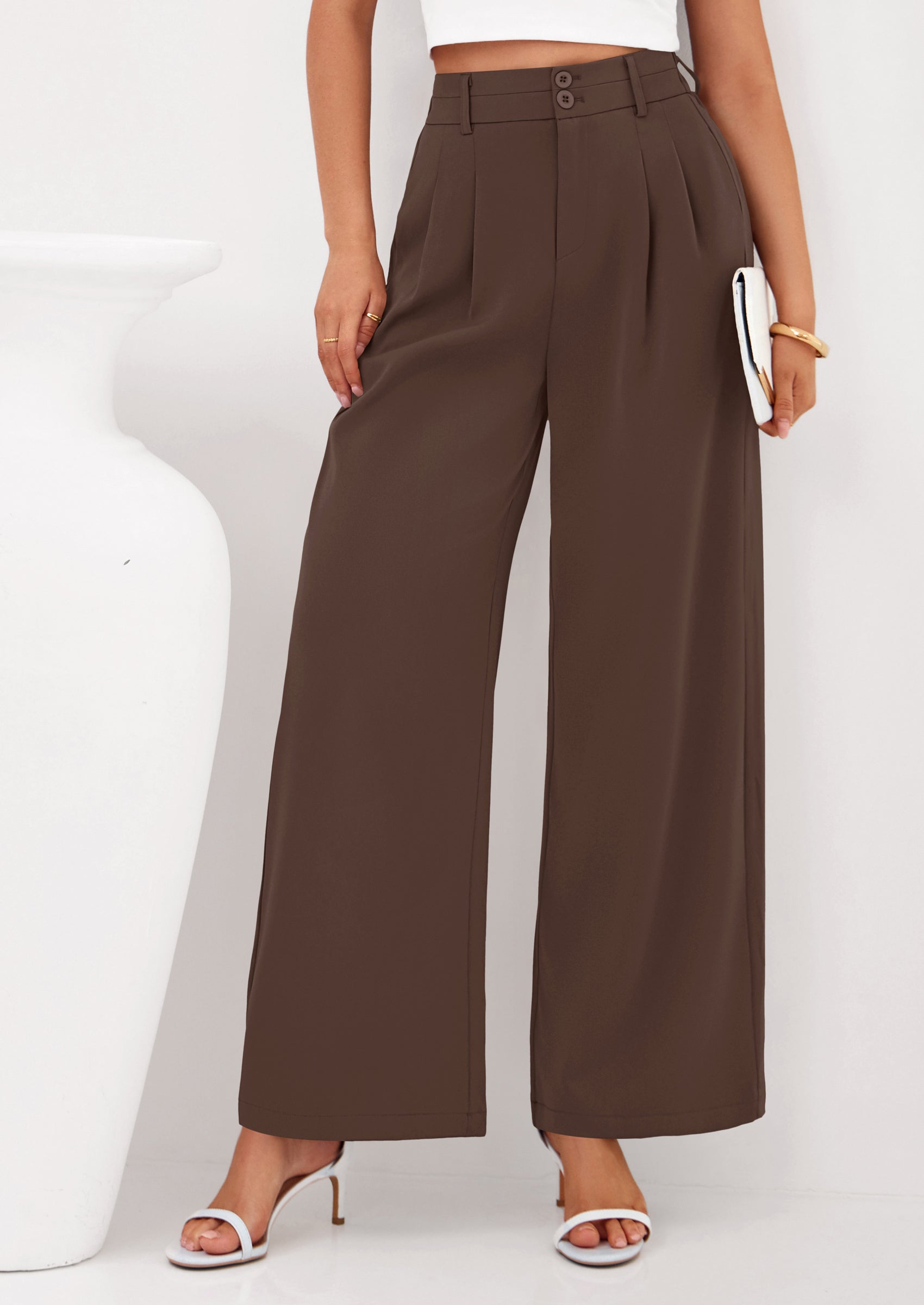 PRETTYGARDEN Womens Spring Wide Leg Palazzo Pants Trendy Loose Button