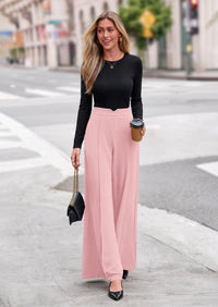 PRETTYGARDEN Wide Leg Pants Woman Spring Dressy High Waisted Business Casual Summer Flowy Work Palazzo Pants Trousers