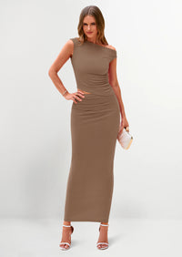 PRETTYGARDEN Maxi Skirt Sets Women 2 Piece Outfits Summer Spring One Shoulder Sleeveless Ruched Bodycon Long Skirts