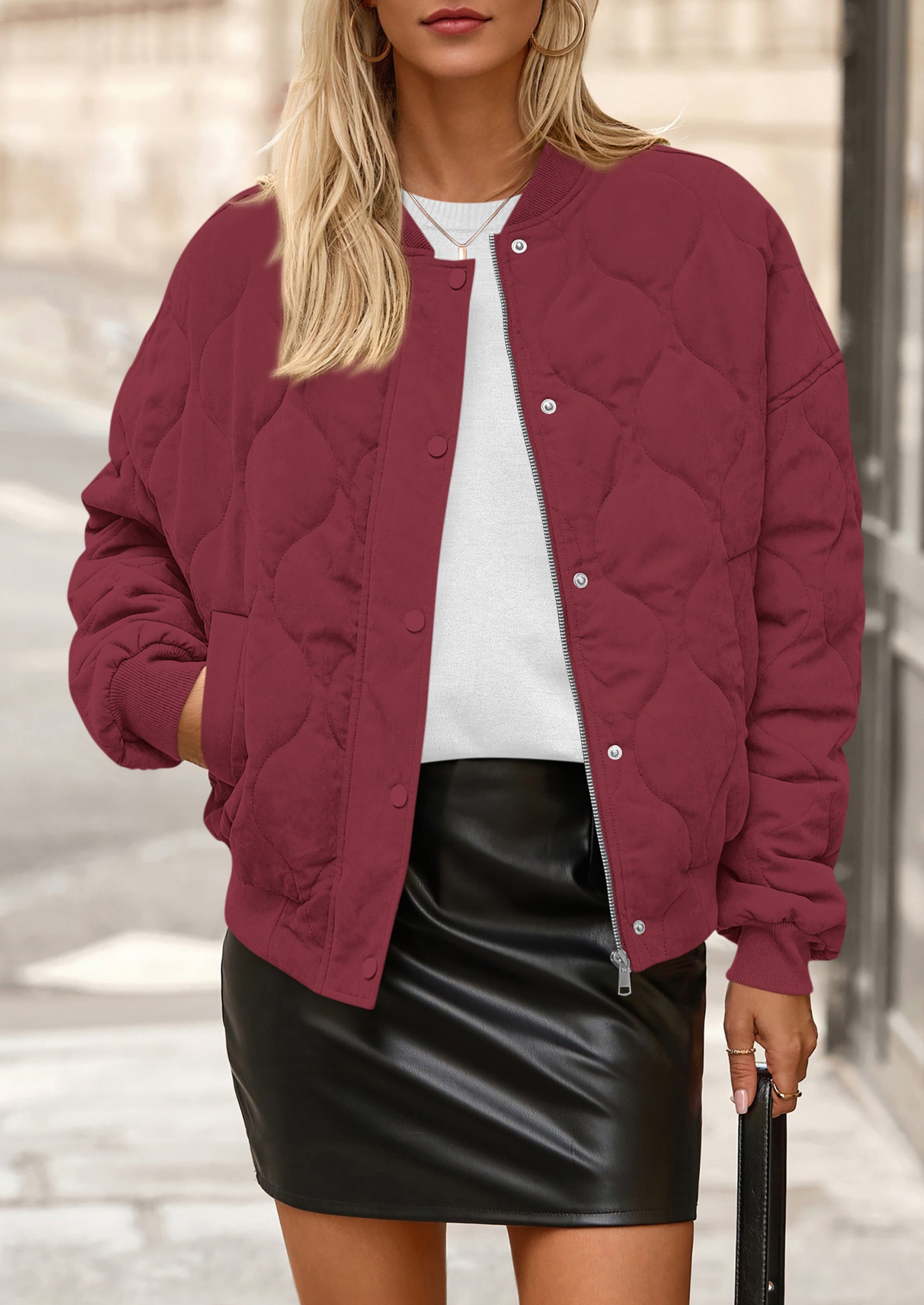 PRETTYGARDEN Women's Quilted Bomber Jacket Fall Fashion Lightweight Cropped Zip up Outerwear Winter Puffer Coats Pockets