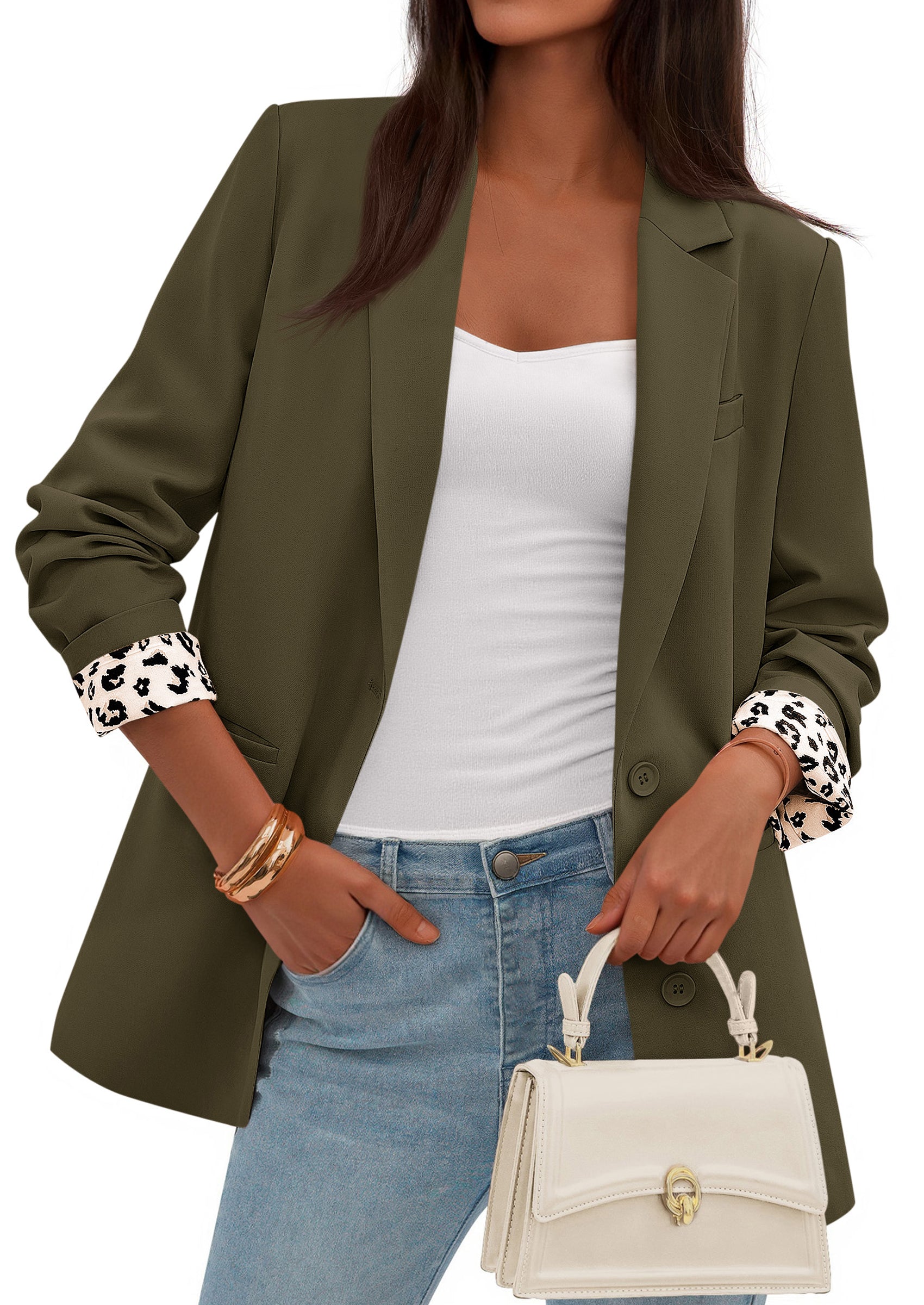 PRETTYGARDEN Blazers for Women Fall Work Office Suit Jackets Dressy Open Front Leopard Blazer Business Casual Outfits