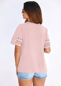 PRETTYGARDEN Summer Tops for Women Lace Short Sleeve T-Shirts Casual Blouses Spring Fashion Clothes Vacation Outfits PRETTYGARDEN