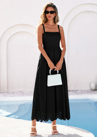 PRETTYGARDEN Womens Sleeveless Maxi Summer Dresses Hollow Out Eyelet Square Neck Ruffle Flowy Beach Vacation Sundress PRETTYGARDEN