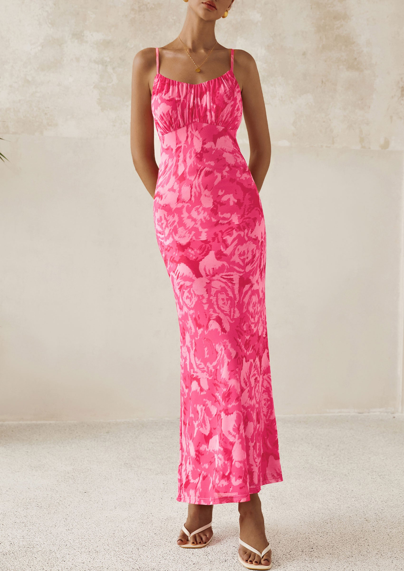 PRETTYGARDEN Women's Bodycon Maxi Dress Floral Sundress Sleeveless Spaghetti Strap Cocktail Party Dress