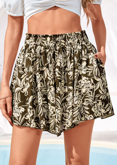 PRETTYGARDEN Women's Flowy Shorts Summer Fashion Beach Vacation Clothes Casual High Waist Wide Leg Ruffle Shorts