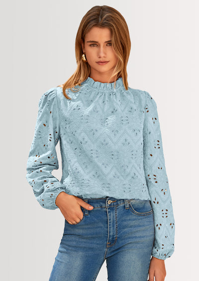 PRETTYGARDEN Womens Tops Dressy Casual Spring Long Sleeve Shirts Embroidered Eyelet Blouses Going Out Outfits