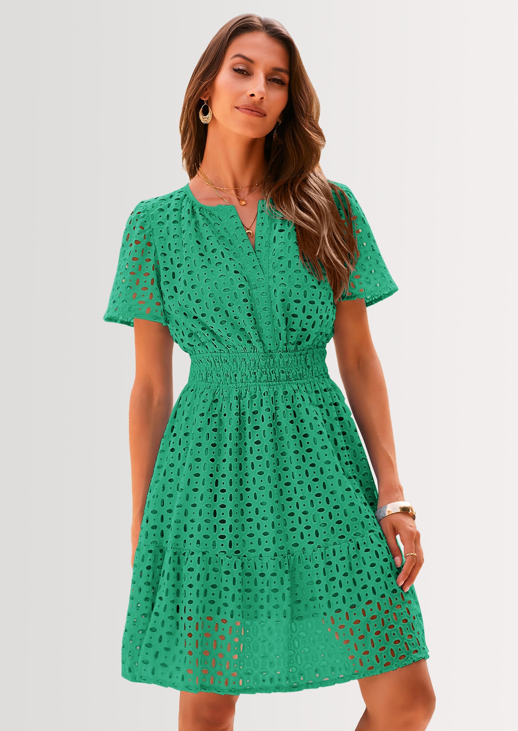 PRETTYGARDEN Women Summer Short Dress V Neck Short Sleeve A Line Hollo PRETTYGARDEN Women Summer Short Dress V Neck Short Sleeve A Line Hollo