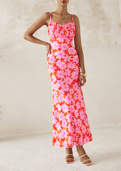 PRETTYGARDEN Women's Bodycon Maxi Dress Floral Sundress Sleeveless Spaghetti Strap Cocktail Party Dress