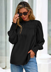 PRETTYGARDEN Blouses for Women Dressy Casual Fall Outfits Frill Neck Long Sleeve Shirts Satin Work Business Casual Tops