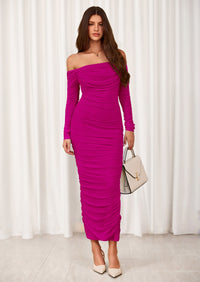 PRETTYGARDEN Womens Fall Long Sleeve Maxi Dress Off Shoulder Mesh Ruched Bodycon Trendy Long Wedding Guest Dresses PRETTYGARDEN