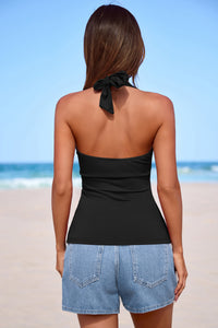 PRETTYGARDEN Womens Halter Top Spring Tie Wrap Sleeveless Ruched V Neck Fitted Summer Tops Backless Fashion Y2k Clothes PRETTYGARDEN