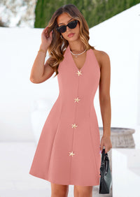 PRETTYGARDEN Cocktail Dresses for Women Short Summer Elegant Halter V Neck Sleeveless A Line Spring Mini Party Dress PRETTYGARDEN