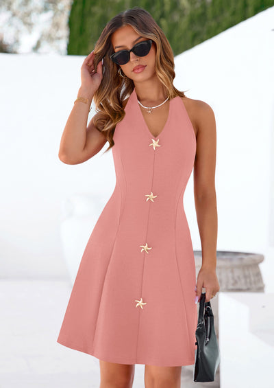 PRETTYGARDEN Cocktail Dresses for Women Short Summer Elegant Halter V Neck Sleeveless A Line Spring Mini Party Dress PRETTYGARDEN