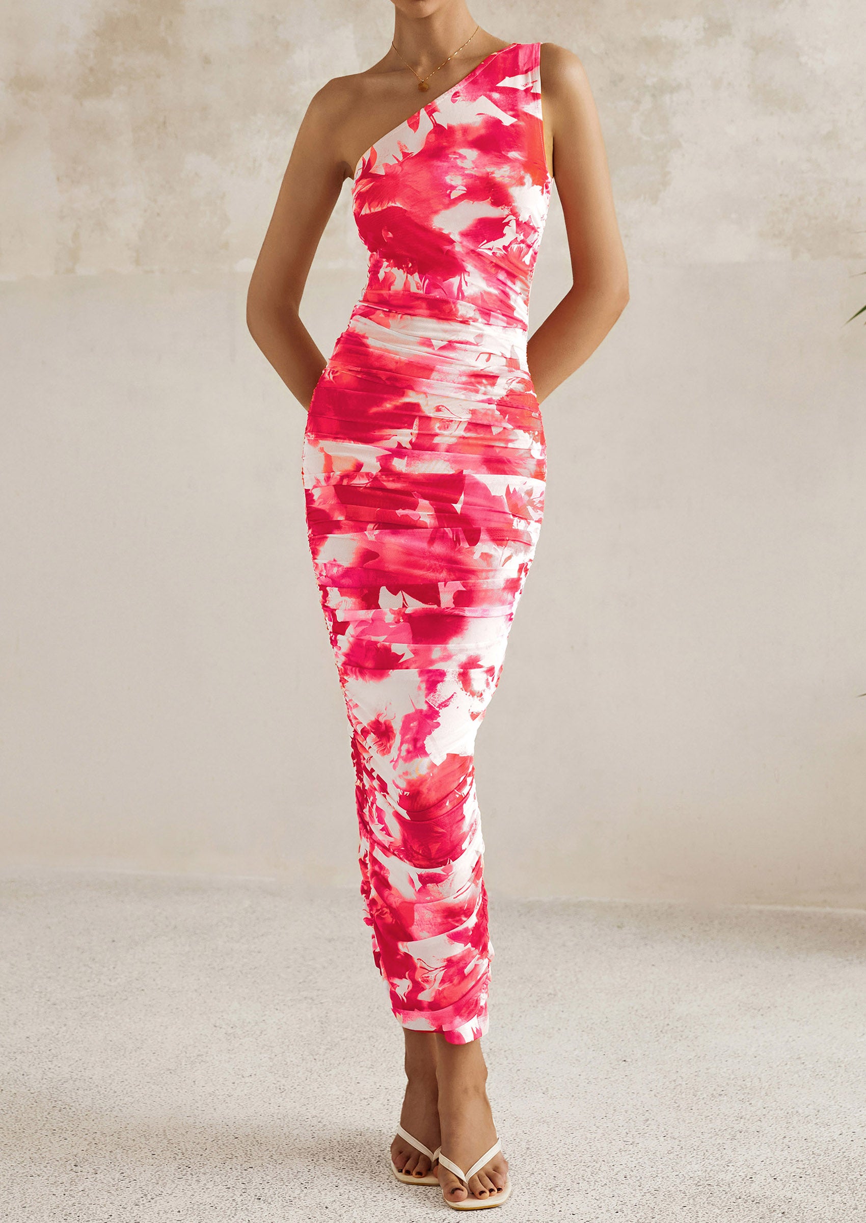 PRETTYGARDEN Women's One Shoulder Bodycon Dresses Ruched Floral Beach Cocktail Wedding Guest Dress