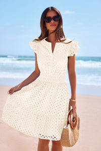 PRETTYGARDEN Women's Summer Sundresses Eyelet Cap Sleeve V Neck Short Boho Wedding Guest Dress Beach Vacation Clothes PRETTYGARDEN