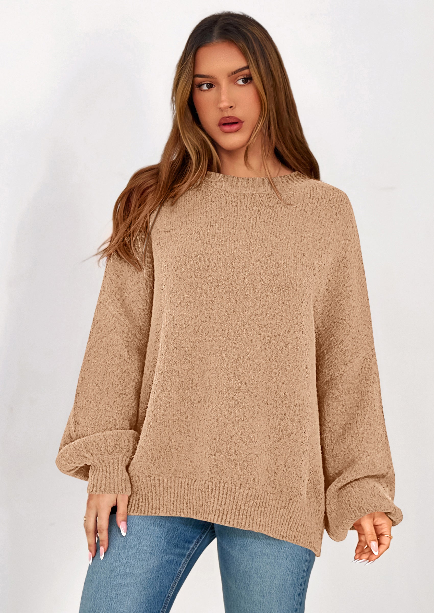 PRETTYGARDEN Sweaters for Women Fall Chunky Knit Long Sleeve Crew Neck Oversized Pullover Tops Winter Fashion Clothing