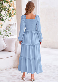 PRETTYGARDEN Fall Wedding Guest Dresses for Women Long Sleeve Square Neck Tiered A Line Modest Elegant Flowy Dresses