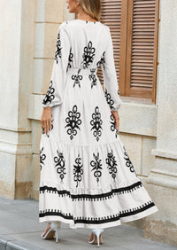 PRETTYGARDEN Women's Fall Wedding Guest Dresses Boho Floral Long Sleeve V Neck Flowy Elegant Maxi Dress Beach Clothes