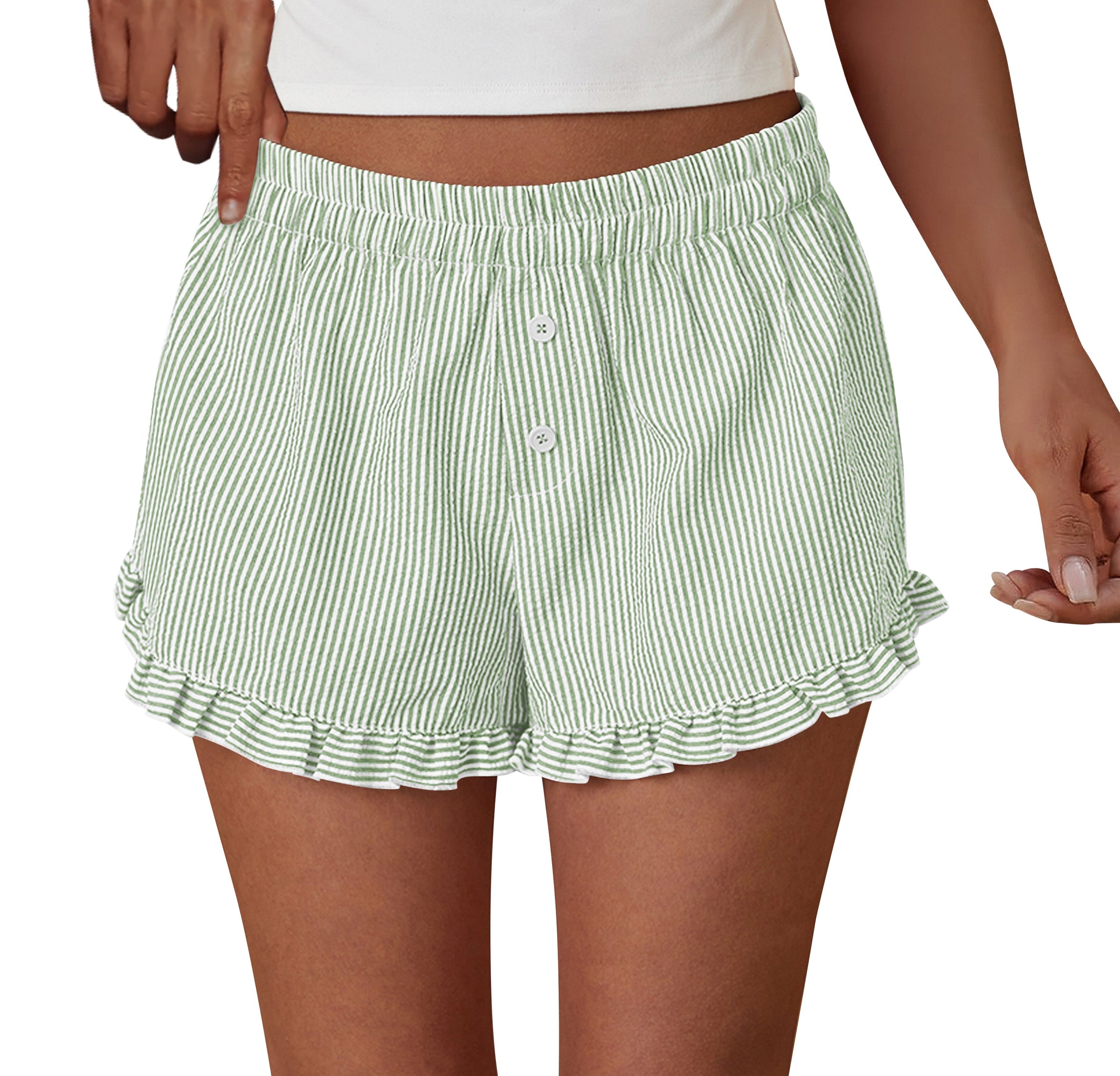 PRETTYGARDEN Womens Boxer Shorts Y2K Ruffle Pajama Summer Spring Lounge Sleep Striped Casual Beach Pj Bottoms Pockets PRETTYGARDEN