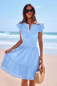 PRETTYGARDEN Women's Summer Sundresses Eyelet Cap Sleeve V Neck Short Boho Wedding Guest Dress Beach Vacation Clothes PRETTYGARDEN