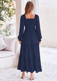PRETTYGARDEN Fall Wedding Guest Dresses for Women Long Sleeve Square Neck Tiered A Line Modest Elegant Flowy Dresses