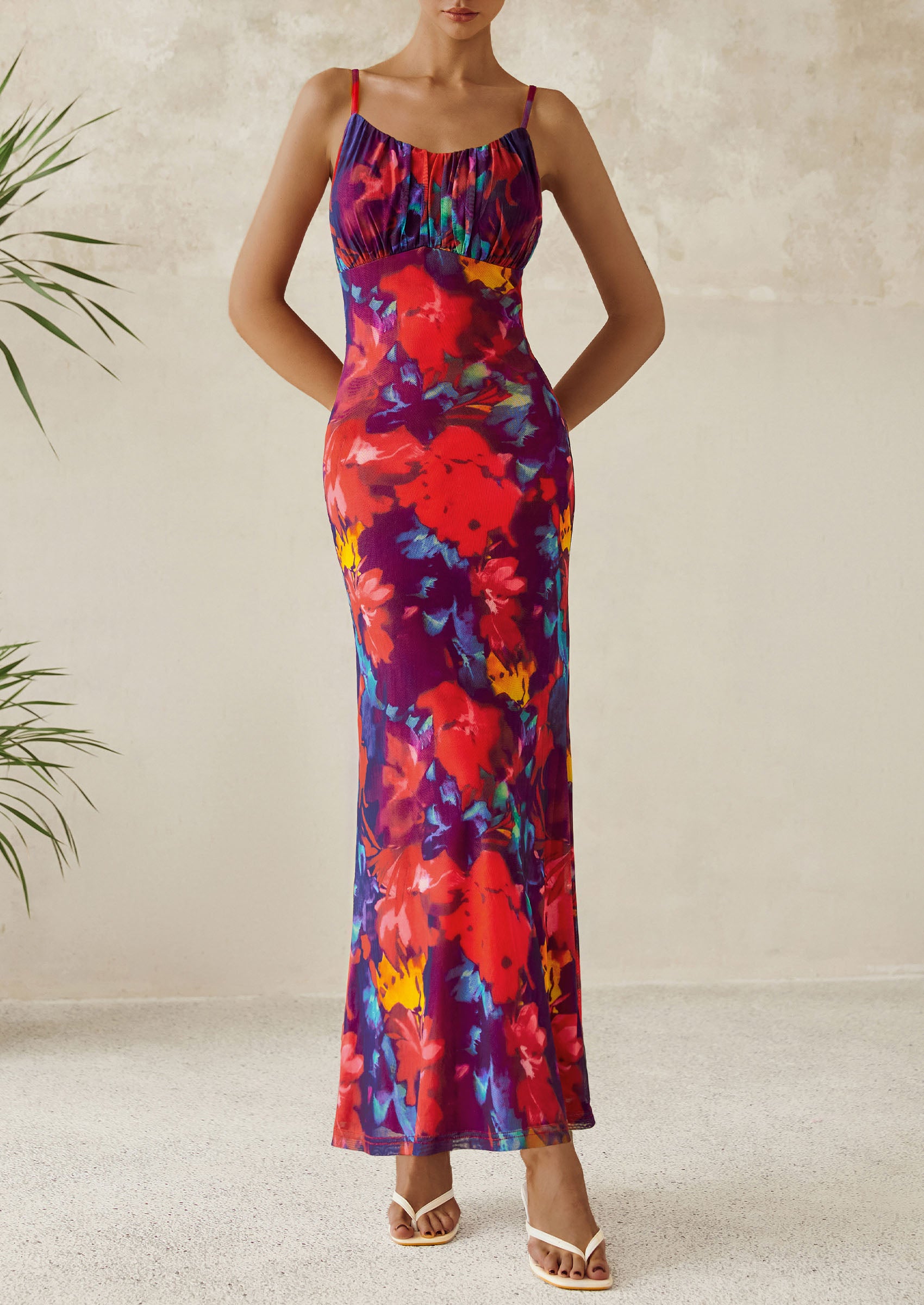 PRETTYGARDEN Women's Bodycon Maxi Dress Floral Sundress Sleeveless Spaghetti Strap Cocktail Party Dress