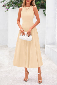 Women's Summer Midi Dresses 2025 Sleeveless Crewneck Knit A Line Pleated Swing Wedding Guest Casual Tank Dress